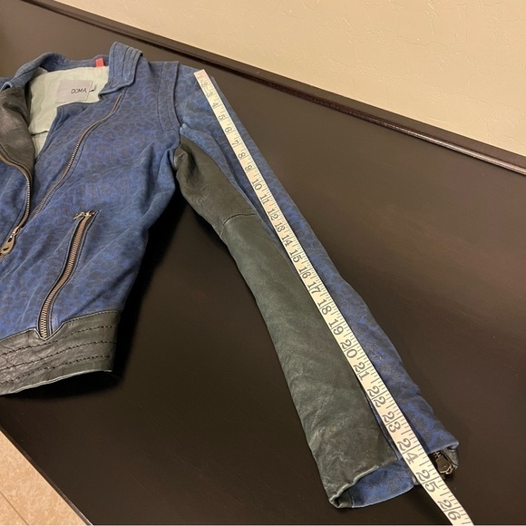 Doma Leather OOAK reworked moto Jacket, blu with animal print and back graphic S - Picture 6 of 17